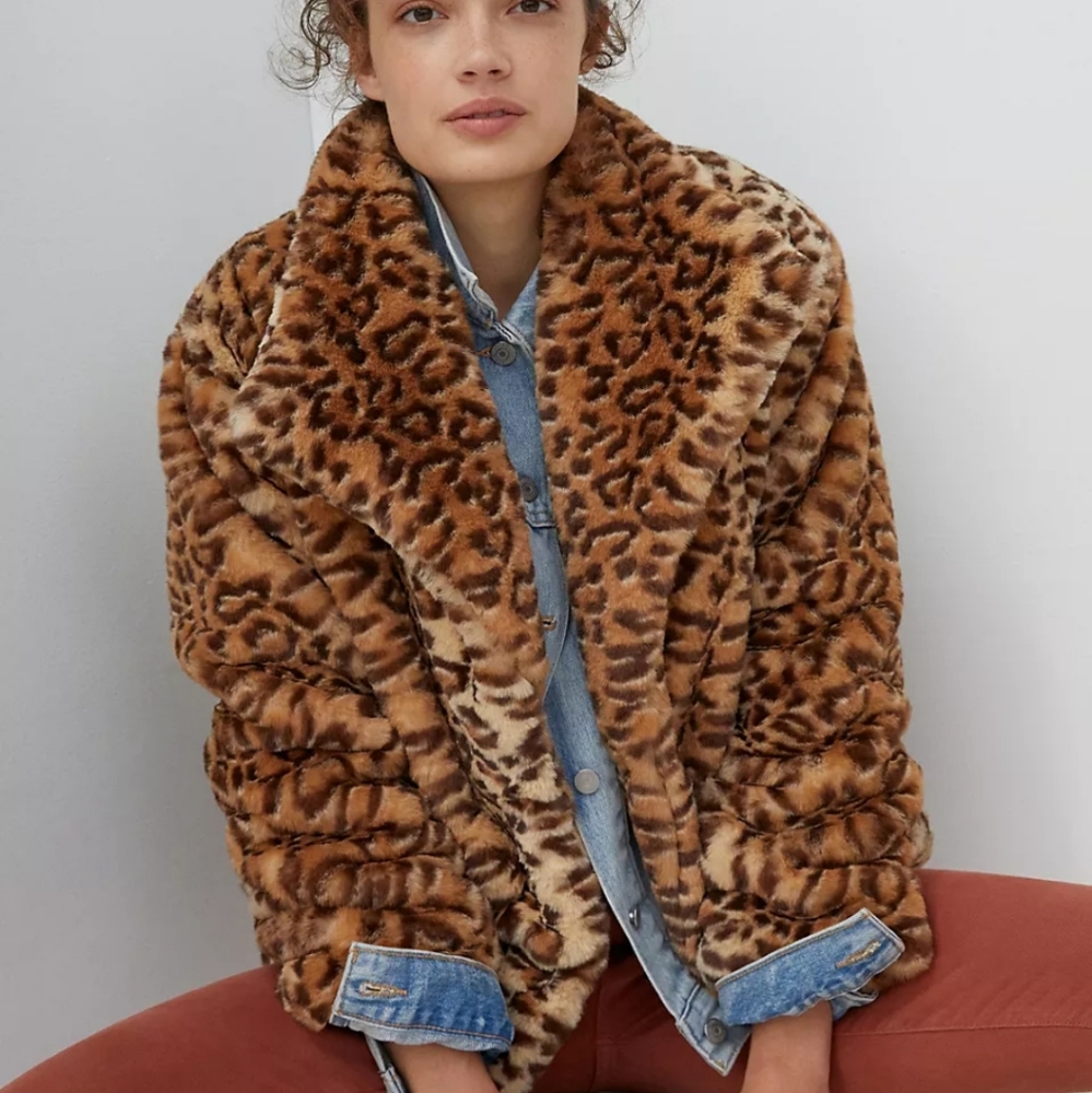 Anthropologie Leopard Faux Fur Jacket